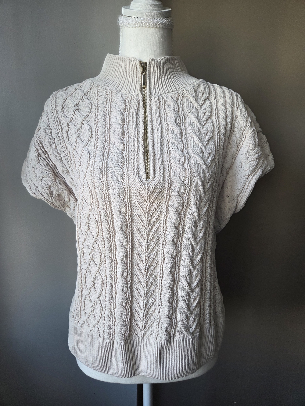 Nicole Miller Atelier Cable Knit Quarter Zip Sweater Top Size S